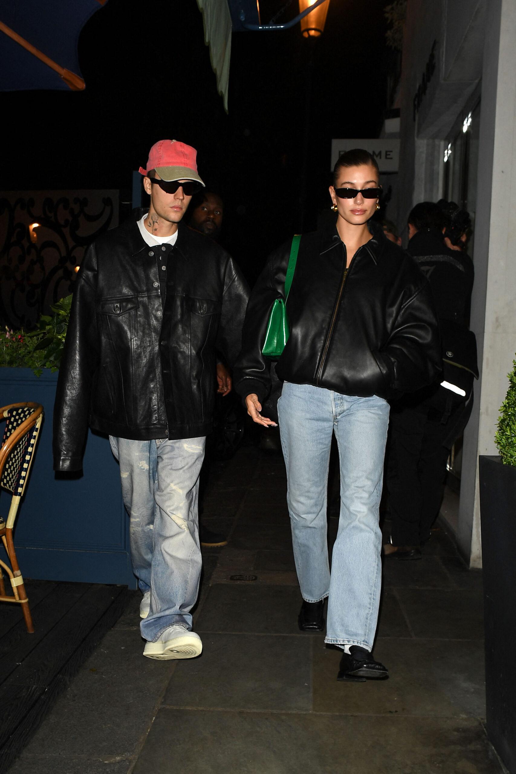 Hailey Bieber & Justin Bieber head out to dinner at Daphnes Restaurant in Chelsea, London