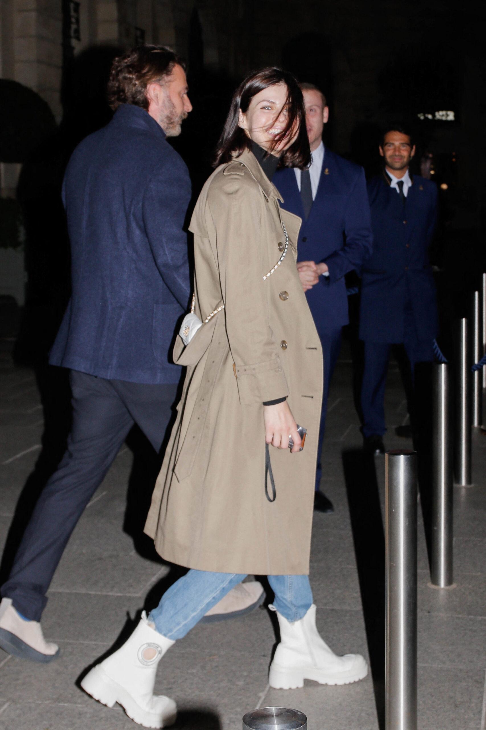 Alexandra Daddario and her husband Andrew Form leaving their hotel during Paris Fashion Week