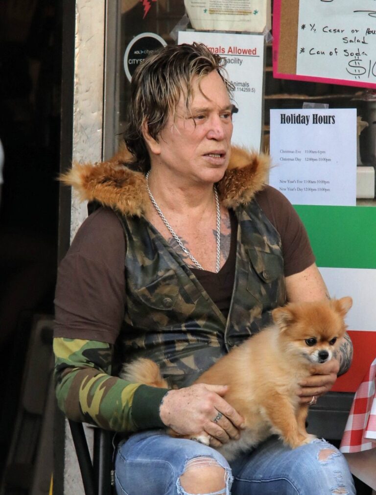 Mickey Rourke out with his dog in Los Angeles.