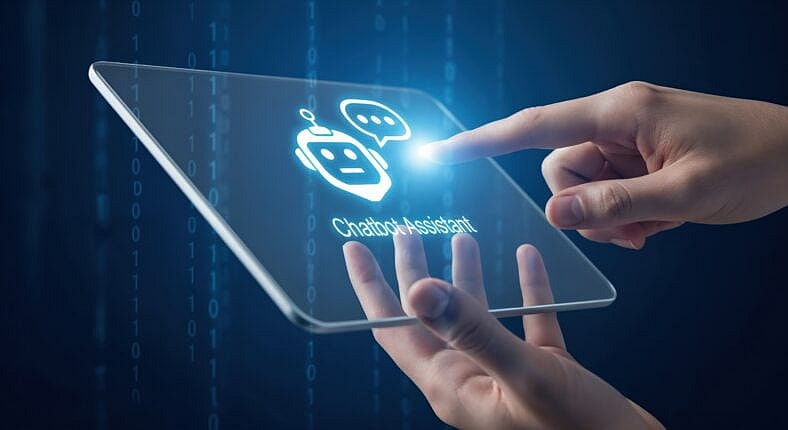 Person using futuristic transparent tablet.